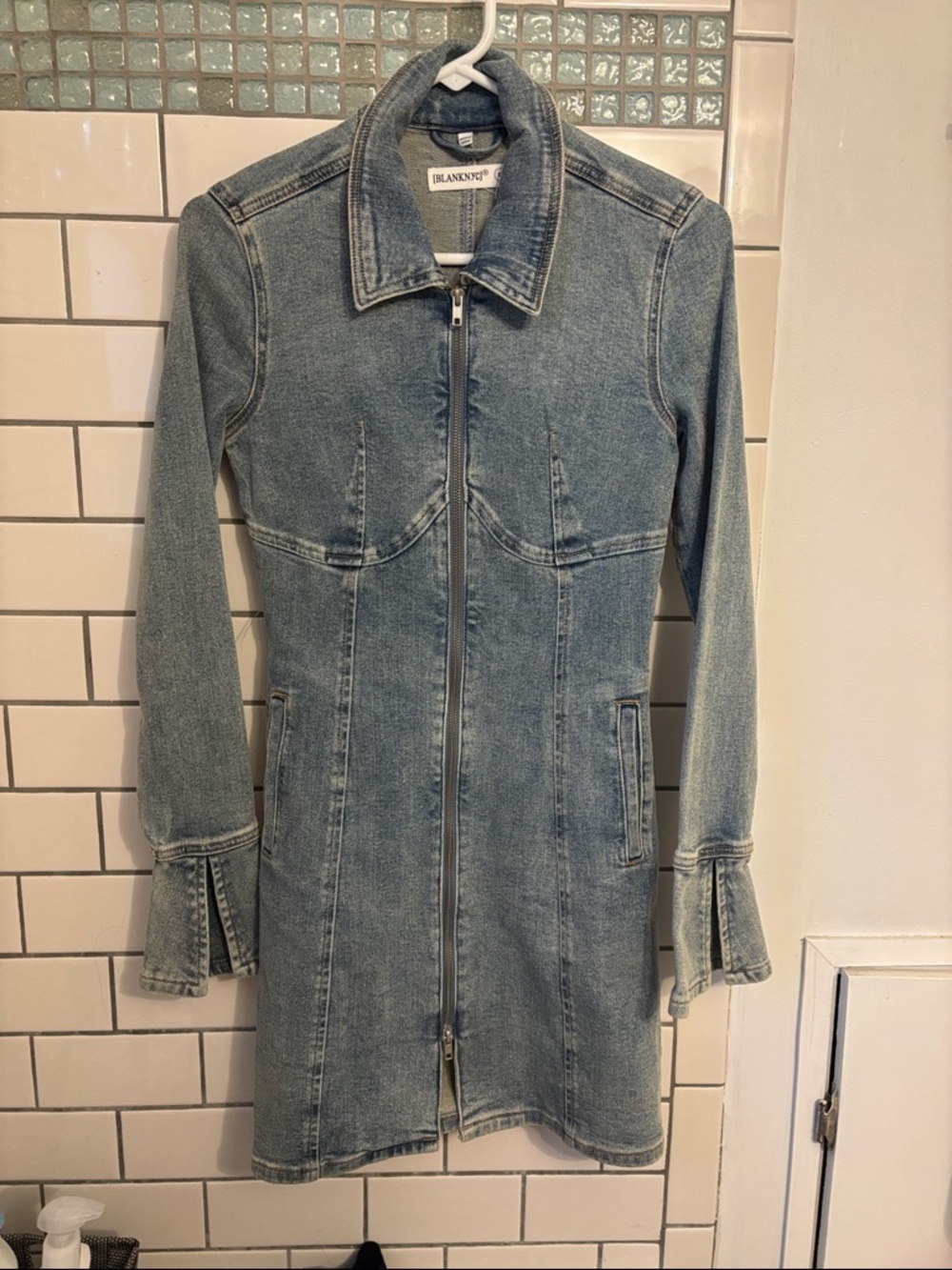 Blank NYC Blue Denim Zip-Up Long Sleeve Dress size XS women’s